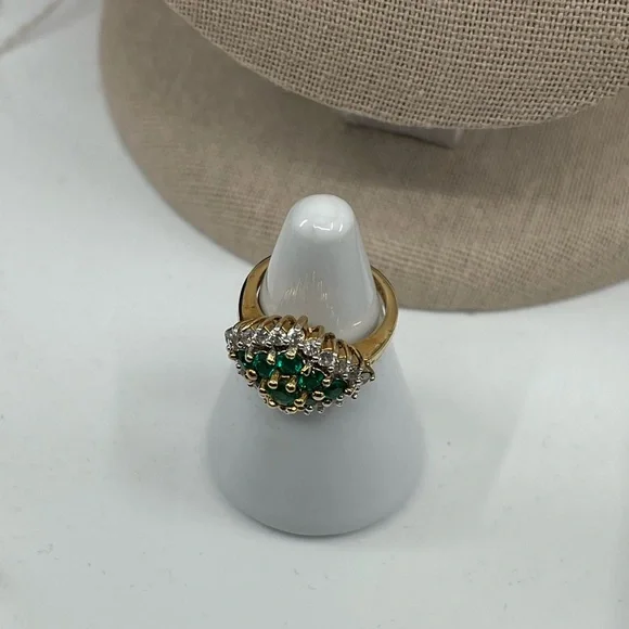 Vintage Emerald 925 Gold Vermeil Cluster Ring - Picture 13 of 17